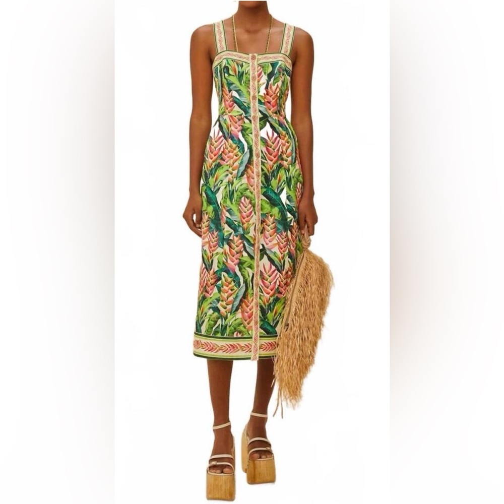 NEW FARM RIO Heli Leaves Linen Midi Dress - Picture 2 of 10